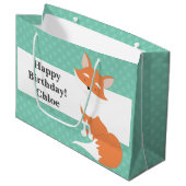 Mint Green Polka-Stippen・Woodland Fox・Custom Large Cadeautasje (Voorkant Gekanteld)