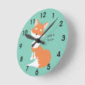 Mint Green Polka-Stippen・Woodland Fox・Custom Ronde Klok (Hoek)