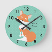 Mint Green Polka-Stippen・Woodland Fox・Custom Ronde Klok (Voorkant)