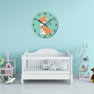 Mint Green Polka-Stippen・Woodland Fox・Custom Ronde Klok