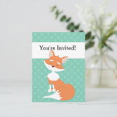 Mint Green Polka-Stippen・Woodland Fox・Custom Uitnodiging Briefkaart (Staand voorkant)