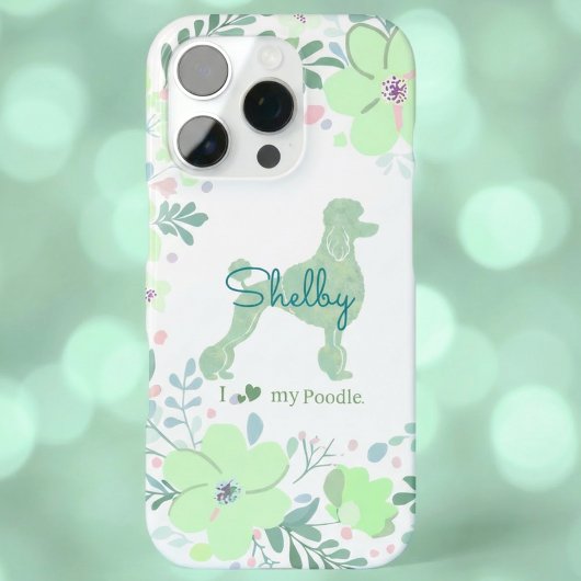 Mint Green Poodle Custom Name with Floral Wreath iPhone Hoesje