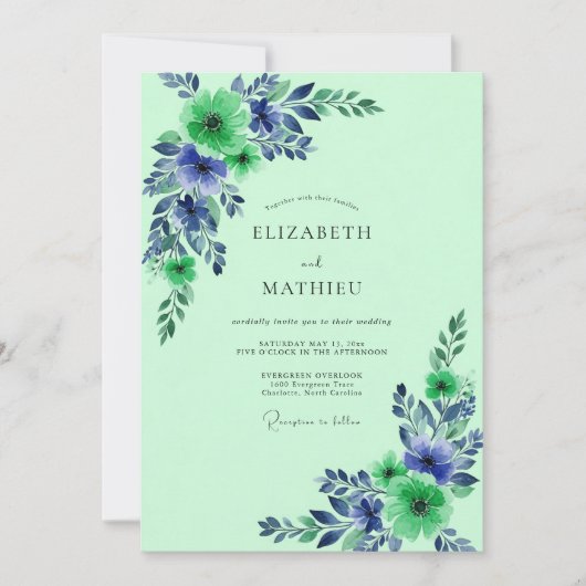 Mint Green Pristine Botanical Wedding Kaart (Voorkant)