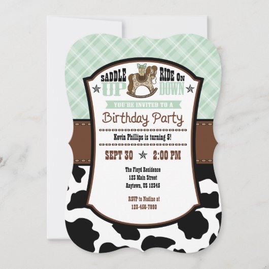 Mint Green Pset Koeienhuid Cowboy Birthday Invite Kaart (Voorkant)