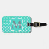 Mint Green Quatrefoil Monogram Bagagelabel (Voorkant horizontaal)
