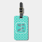 Mint Green Quatrefoil Monogram Bagagelabel (Voorkant verticaal)