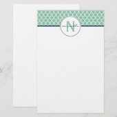 Mint Green Quatrefoil Monogram Briefpapier (Voorkant / Achterkant)