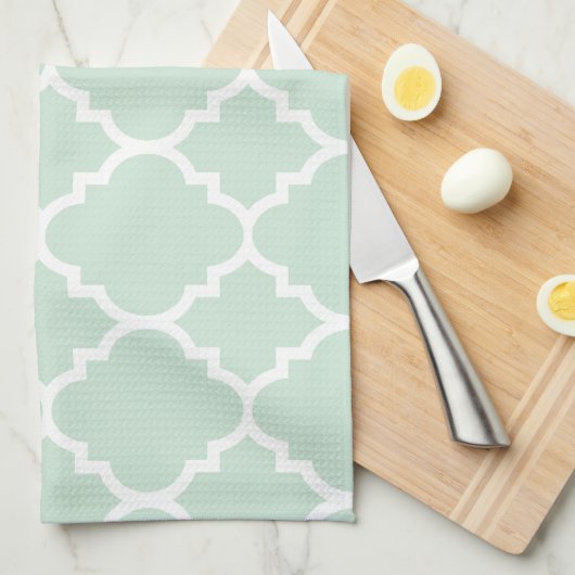Mint Green Quatrefoil Moroccan Pattern Theedoek (Quarter Fold)