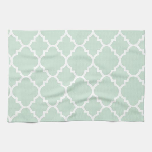 Mint Green Quatrefoil Moroccan Pattern Theedoek (Horizontaal)