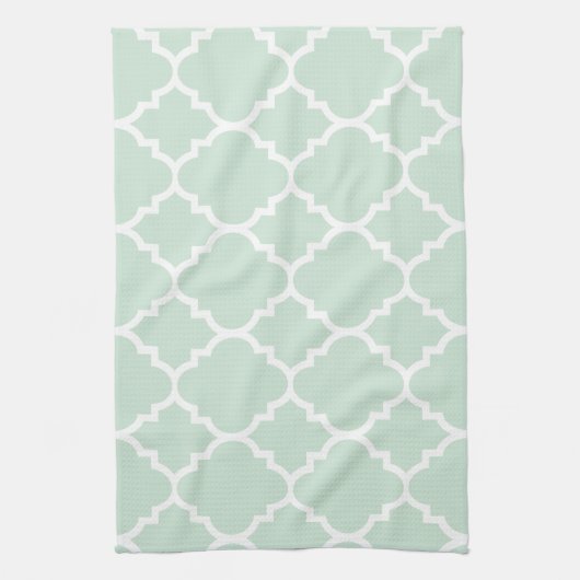 Mint Green Quatrefoil Moroccan Pattern Theedoek (Verticaal)