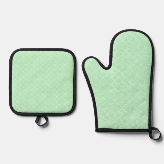 Mint Green Quatrefoil Ovenwant & Pannenlap Set (Voorkant)