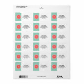 Mint Green Quatrefoil Pattern, Coral Monogram Etiket (Full Sheet)