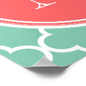 Mint Green Quatrefoil Pattern, Coral Monogram Poster (Hoek)