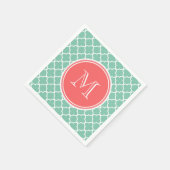 Mint Green Quatrefoil Pattern, Coral Monogram Servetten (Hoek)