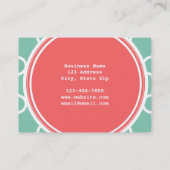 Mint Green Quatrefoil Pattern, Coral Monogram Visitekaartje (Achterkant)