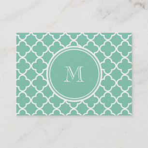 Mint Green Quatrefoil Pattern, Uw Monogram Visitekaartje