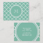 Mint Green Quatrefoil Pattern, Uw Monogram Visitekaartje (Voorkant / Achterkant)