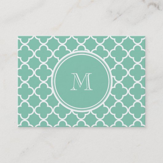 Mint Green Quatrefoil Pattern, Uw Monogram Visitekaartje (Voorkant)