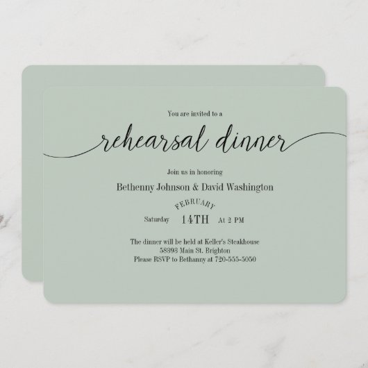 Mint Green Rehearings Dinner uitnodigingen (Voorkant / Achterkant)
