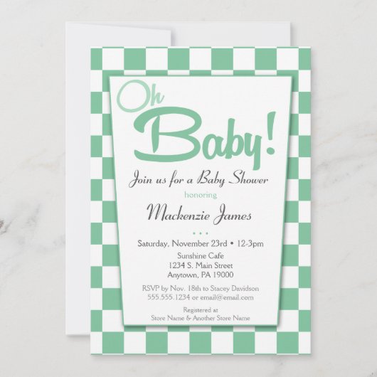Mint Green Retro 50s Diner Baby shower Uitnodiging (Voorkant)