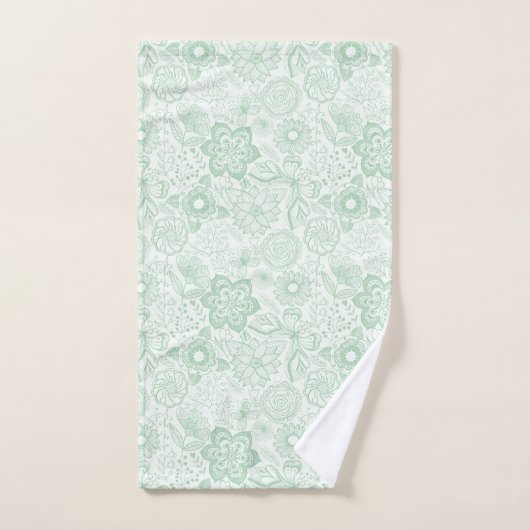 Mint-green retro flowers pattern bad handdoek (Handdoek)