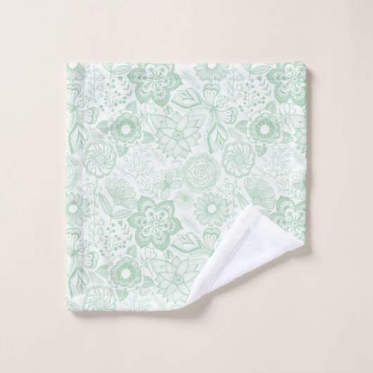 Mint-green retro flowers pattern bad handdoek (Wasdoekje)