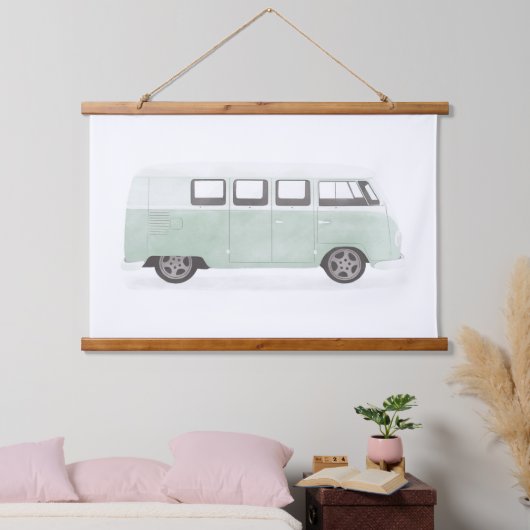 Mint Green Retro Van Nursery Decor Hangend Wandkleed (Slaapkamer)