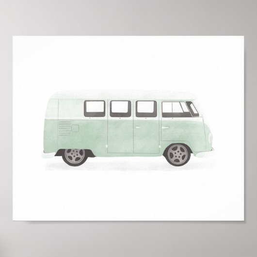 Mint Green Retro Van Nursery Decor Poster (Voorkant)