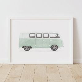 Mint Green Retro Van Nursery Decor Poster