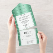 Mint Green Ribbon Wedding All In One Uitnodiging (Afscheurbaar)
