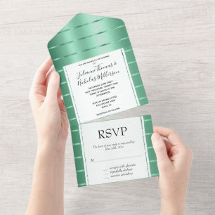 Mint Green Ribbon Wedding All In One Uitnodiging