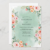 Mint Green Romantic Floral Wedding Kaart (Voorkant / Achterkant)