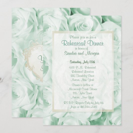Mint Green Roos bruiloft repetitie diner Kaart (Voorkant / Achterkant)