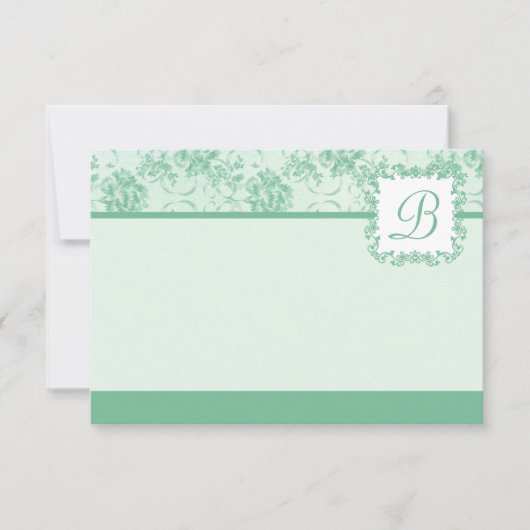 Mint Green Roos Damask Monogram Flat Card Kaart (Voorkant)