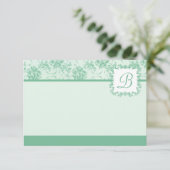 Mint Green Roos Damask Monogram Flat Card Kaart (Staand voorkant)