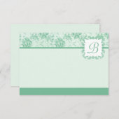 Mint Green Roos Damask Monogram Flat Card Kaart (Voorkant / Achterkant)