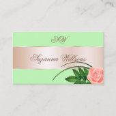 Mint Green Roos Gold Decor Flower met Initialen Visitekaartje (Voorkant)