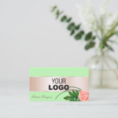 Mint Green Roos Gold Decor Flower met Logo foto Visitekaartje (Staand voorkant)