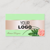 Mint Green Roos Gold Decor Flower met Logo foto Visitekaartje (Voorkant)