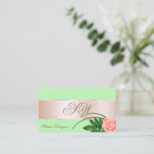 Mint Green Roos Gold Decor Flower met Monogram Visitekaartje (Staand voorkant)
