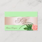 Mint Green Roos Gold Decor Flower met Monogram Visitekaartje (Voorkant)