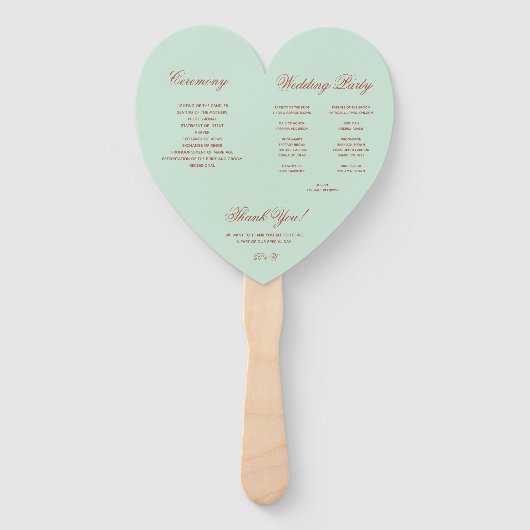 Mint Green Roos Gold Wedding Program Heart Handwaaier (Achterkant)