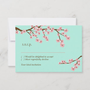 Mint Green & Roze Cherry Blossom Modern RSVP