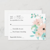 Mint Green & Roze Floral no Maal RSVP (Voorkant / Achterkant)