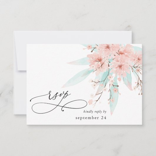 Mint Green & Roze Floral op White w Meal RSVP 2 (Voorkant)
