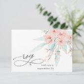 Mint Green & Roze Floral op White w Meal RSVP 2 (Staand voorkant)