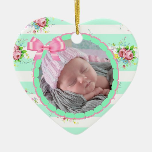 Mint Green & Roze kerstkeepomwille Ornament (Voorkant)