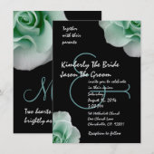 Mint Green Rozen en Black Wedding Sjabloon Kaart (Voorkant / Achterkant)
