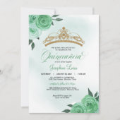 Mint Green Rozen Golden Tiara Quinceañera Birthday Kaart (Voorkant)