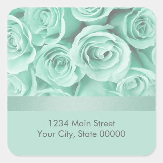 Mint Green Rozen Return Address Envelope Seal Vierkante Sticker (Voorkant)